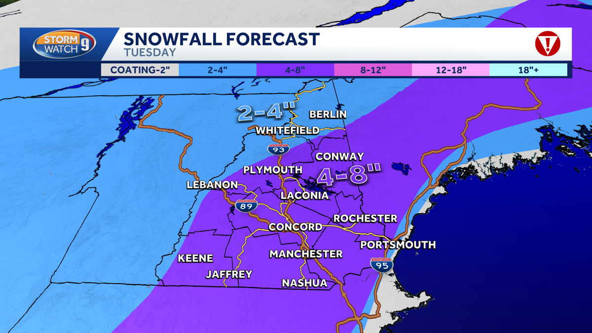 Snow, rain showers during Sunday travel, several inches of snow expected Tuesday