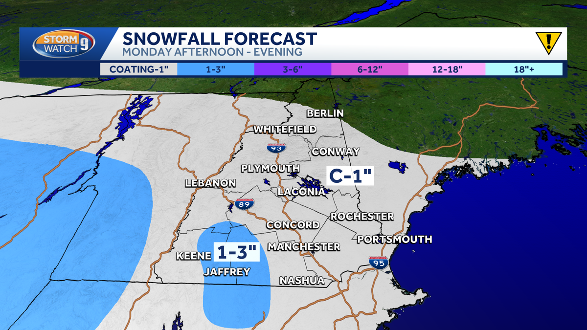 System could bring light snow, slippery evening commute to NH on Monday
