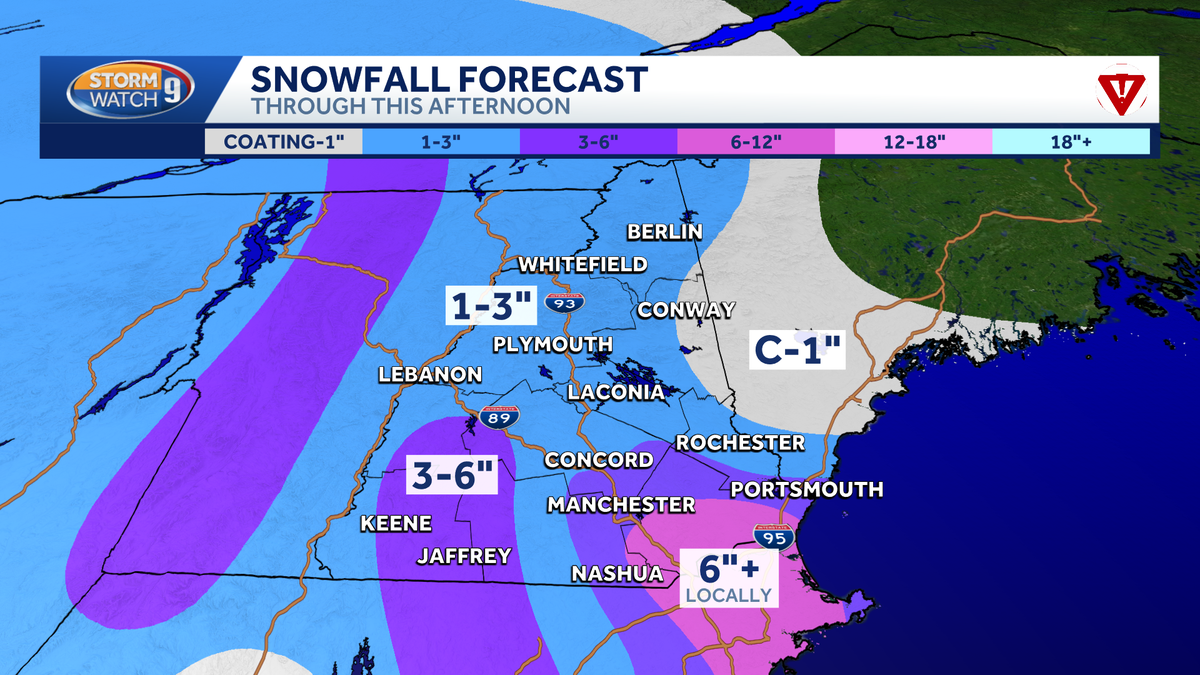 Snowy Saturday in New Hampshire; bitter cold air follows