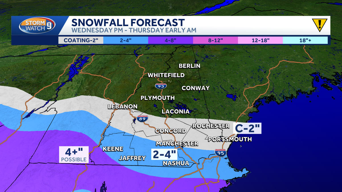 Nearby system could bring snow for some on Wednesday in NH