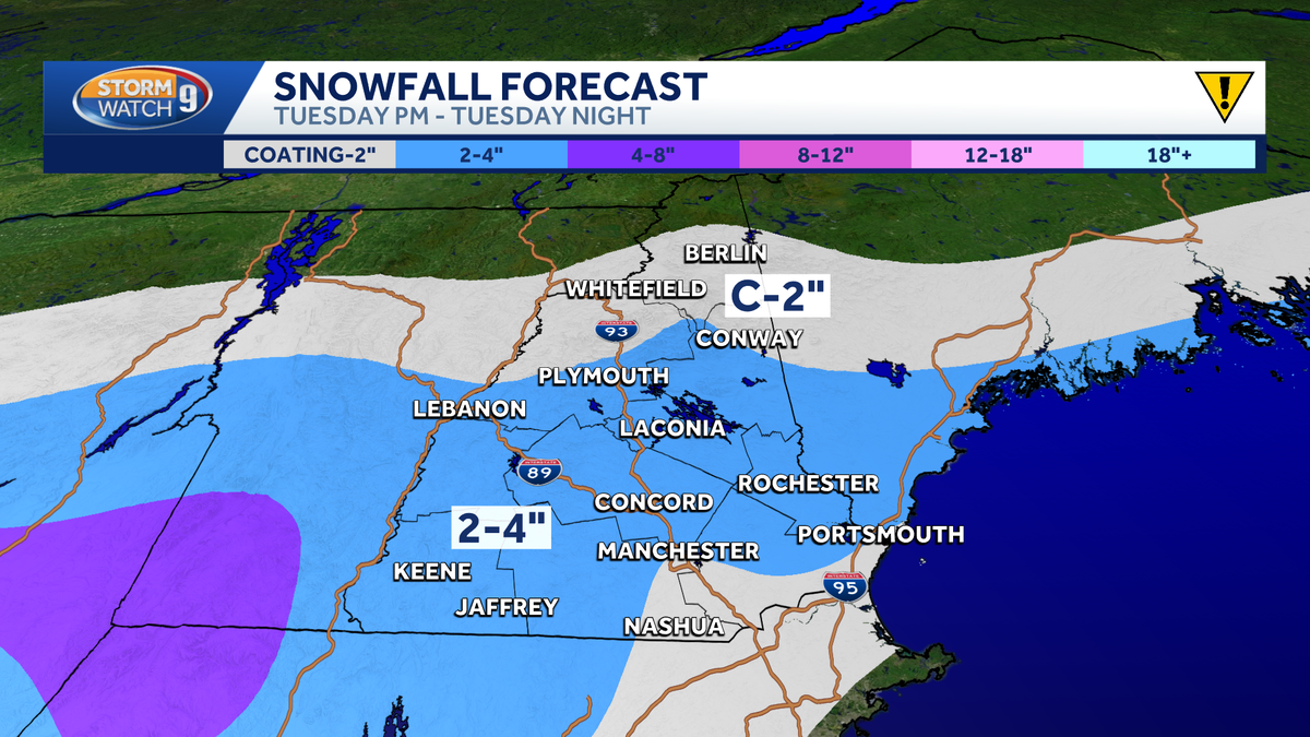 Snow, wintry mix coming to New Hampshire on Tuesday