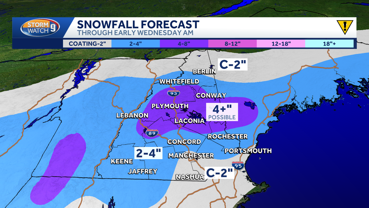 Snow, mix, rain expected across New Hampshire Tuesday; evening commute could be slick