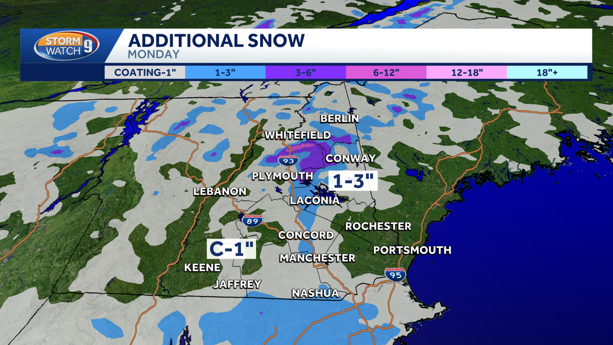 Lingering snow showers, slick spots expected in parts of New Hampshire Monday