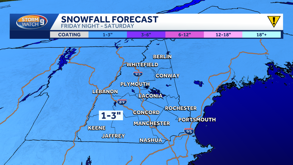 Light snow expected Friday night into Saturday in New Hampshire; very cold air follows