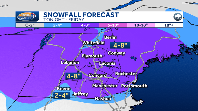 snow forecast from 7 pm Thursday