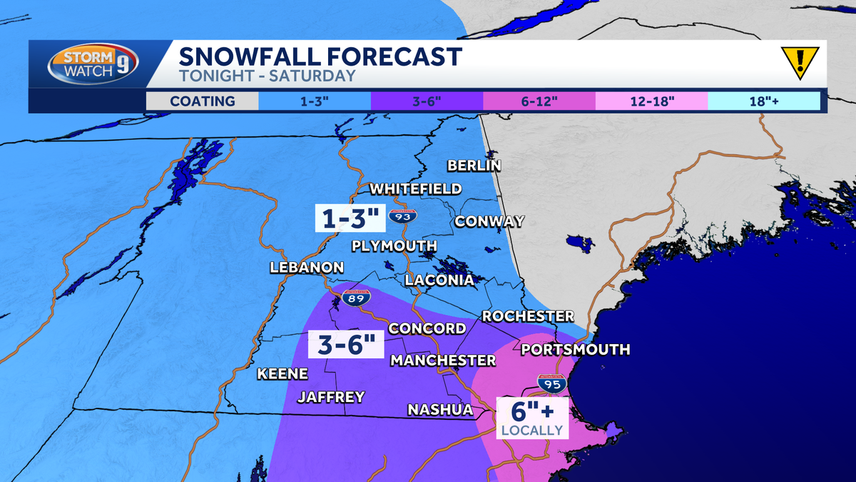 Snow Friday night into Saturday in New Hampshire; very cold air follows