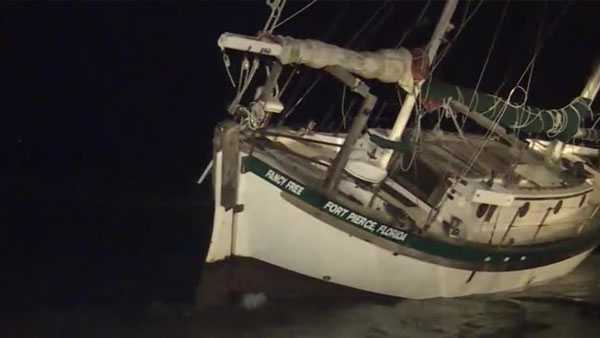 Sailboat grounded in Fort Pierce Inlet