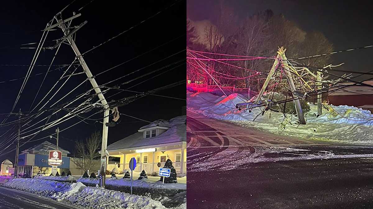 Snapped utility poles force closure of Route 9 in Framingham, Massachusetts