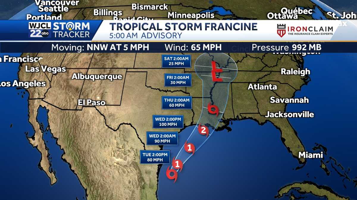 Tracking Francine Path, spaghetti models, timing