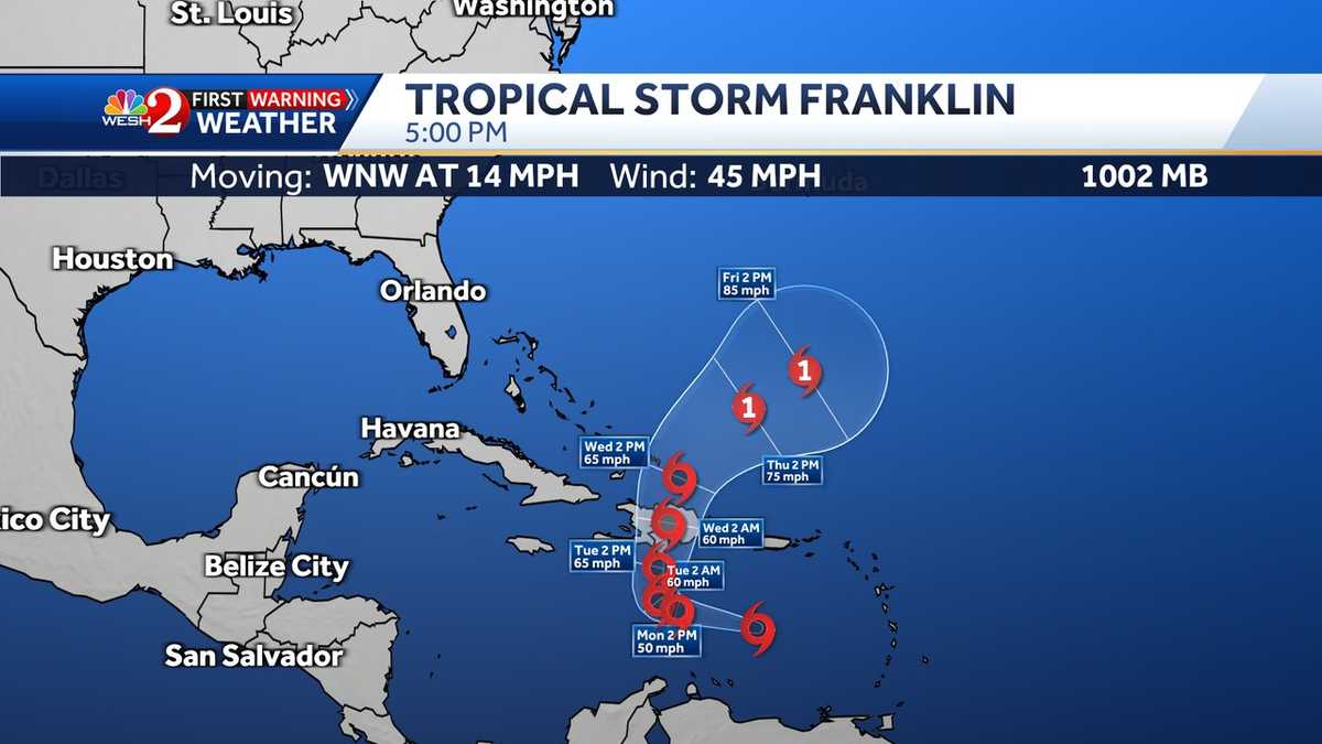 熱帯性嵐トラッカー：大西洋でフランクリン形成