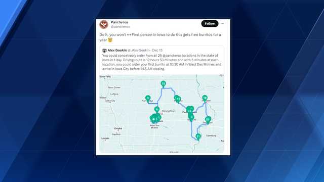 Pancheros offers free burritos to first person to complete this Iowa challenge - Vimarsana News