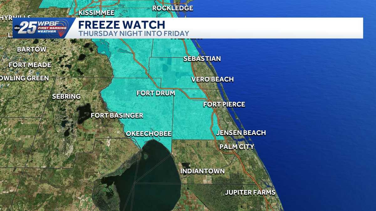Freeze watch issued for parts of Florida's Treasure Coast Thursday night into Friday