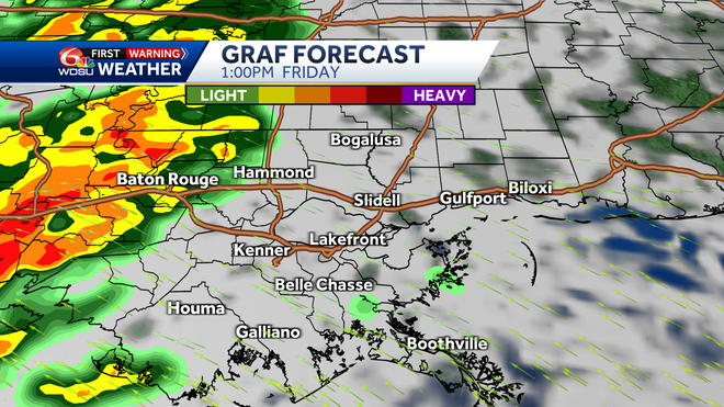 New Orleans forecast high temp rain chances Friday severe weather
