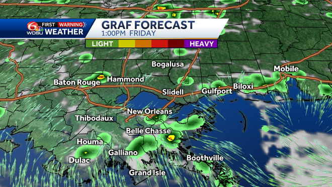 New Orleans weather forecast high temp heat index rain chances