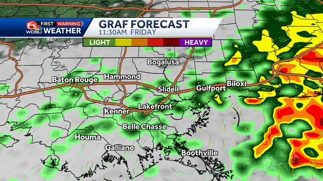 New Orleans weather forecast high temp low temp rain chance Friday