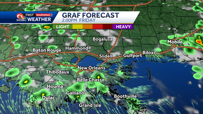 New Orleans weather forecast high temp rain chance Thursday
