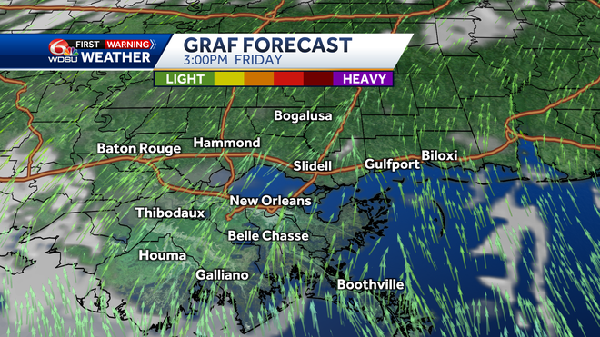 New Orleans weather forecast high temp heat index rain chances