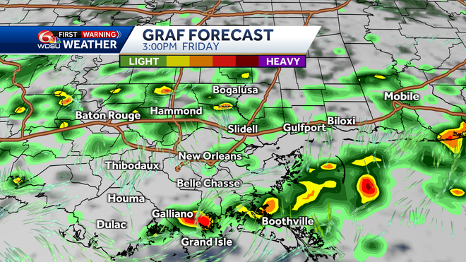New Orleans weather Labor Day Weekend forecast rain chances temps