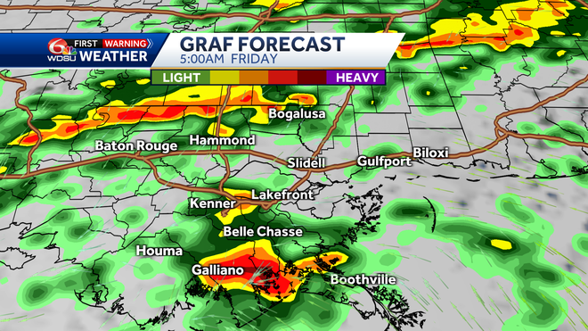 New Orleans weather forecast high temp low temp rain chance Friday