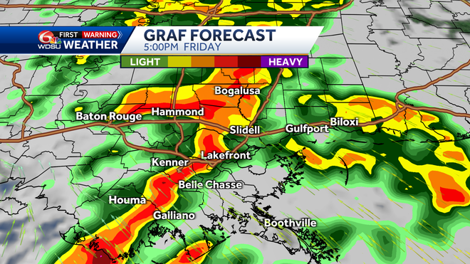 New Orleans forecast storms Friday severe weather rain chances
