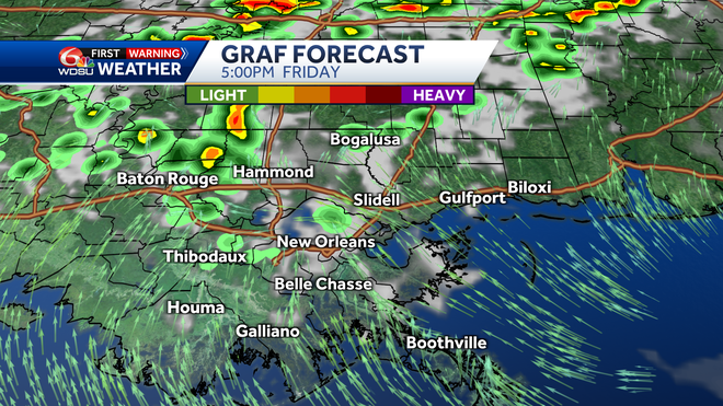 New Orleans weather forecast rain chance fog high temp flood risk
