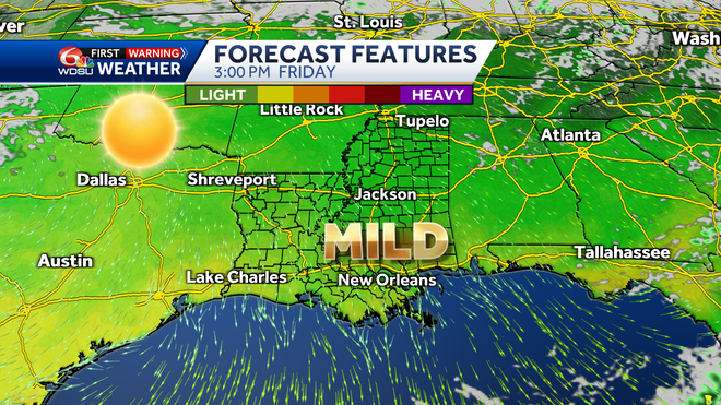 New Orleans weather forecast high temp rain chances wind speeds