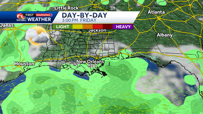 New Orleans weather forecast high temp chance of rain Fathers Day