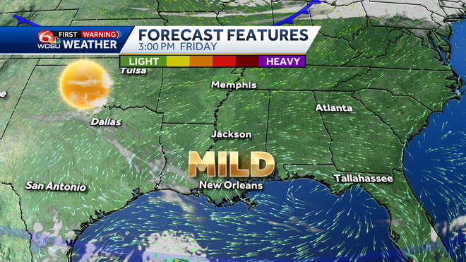 New Orleans weather forecast high low temp rain chance Mardi Gras