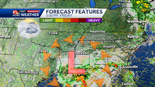 New Orleans weather forecast Friday rain chances high temperature