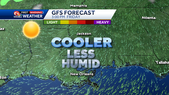 New Orleans weather forecast high temp heat index rain chances