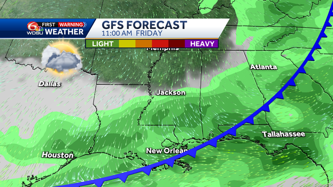 New Orleans weather forecast rain chances severe threat high temp