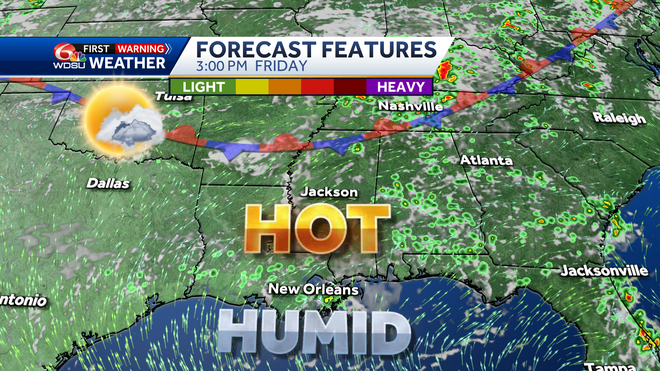 New Orleans weather forecast high temp heat index rain chances