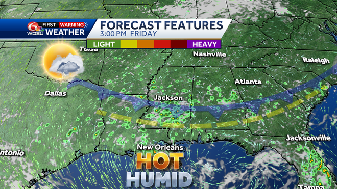 New Orleans weather forecast high temp heat index rain chances
