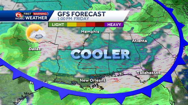 New Orleans weather forecast high temp rain chance Gabrielle wave