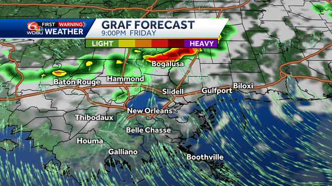 New Orleans weather forecast rain chance fog high temp flood risk