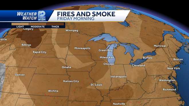 Canadian wildfire smoke aloft over SE Wisconsin Friday morning