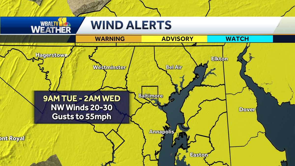 Impact weather Isolated snow showers, heavy winds for Tuesday