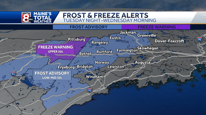 Frost and freeze alerts issued issued for Wednesday morning