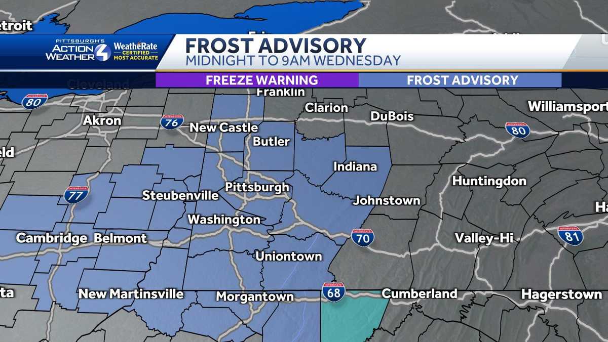 Pittsburgh Weather Frost Advisory in effect early Wednesday