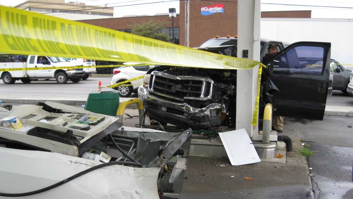 Fire department Driver causes fuel spill after striking gas pump