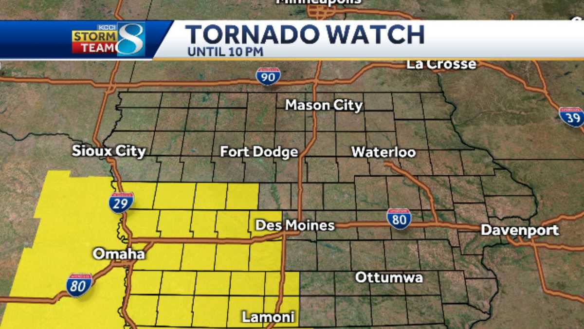 Tornado watch issued for parts of central, southern Iowa