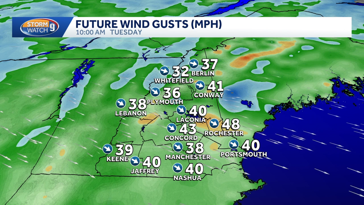Wind advisory in effect across parts of NH Tuesday; gusts over 40 mph