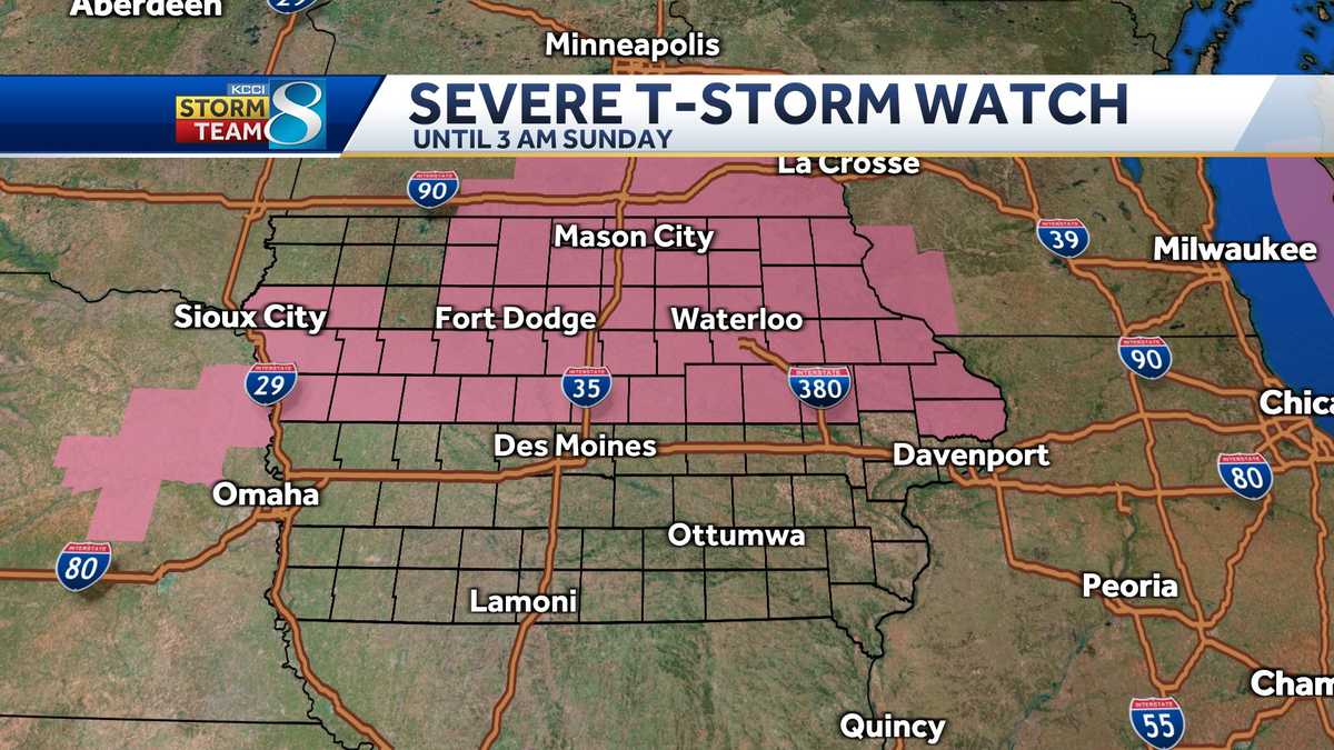 На большей части штата Айова наблюдаются сильные грозы.