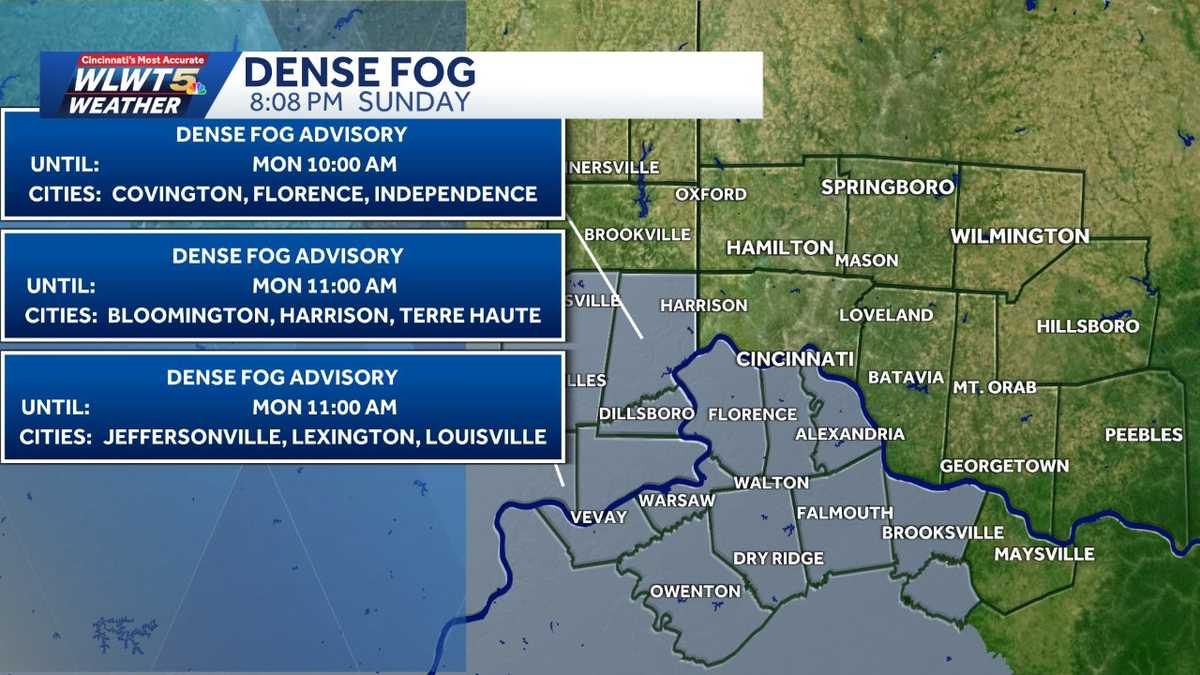 Dense Fog Advisory for parts of area through morning rush Monday