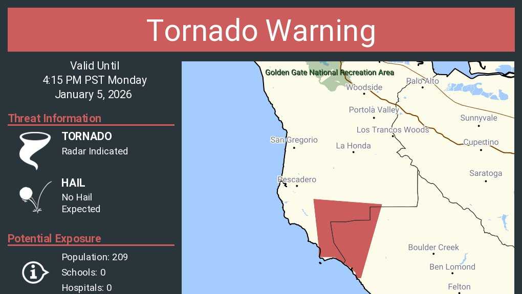 Monday tornado warning expired for parts of Santa Cruz County