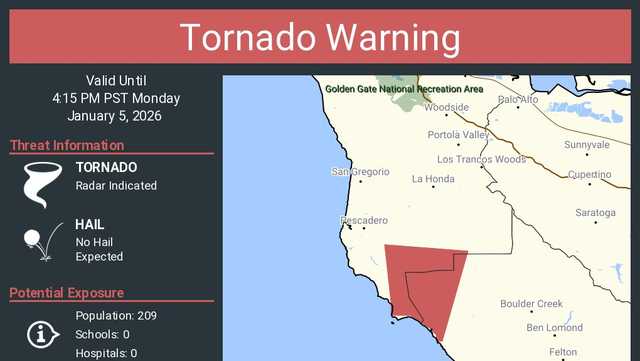 Tornado warning issued for parts of Santa Cruz County