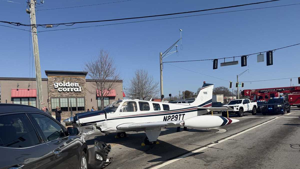 Plane strikes multiple vehicles after making emergency landing in roadway