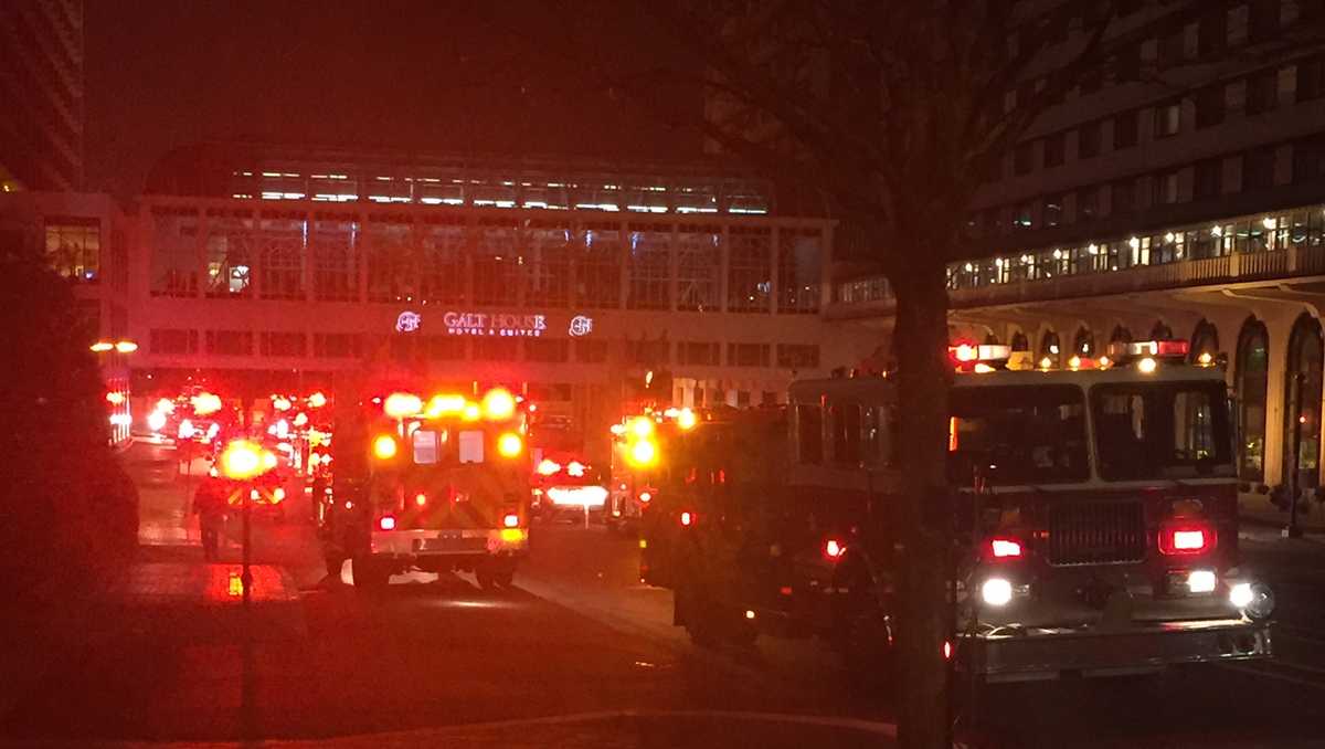 Emergency crews respond to fire at Galt House Hotel