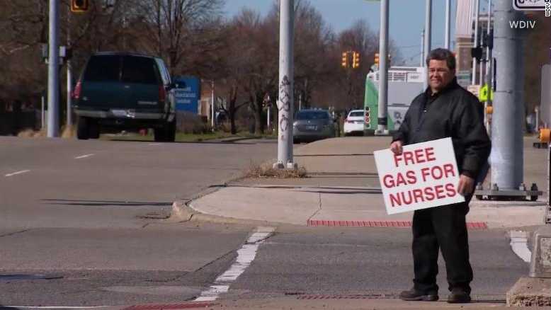 Man buys gas for nurses