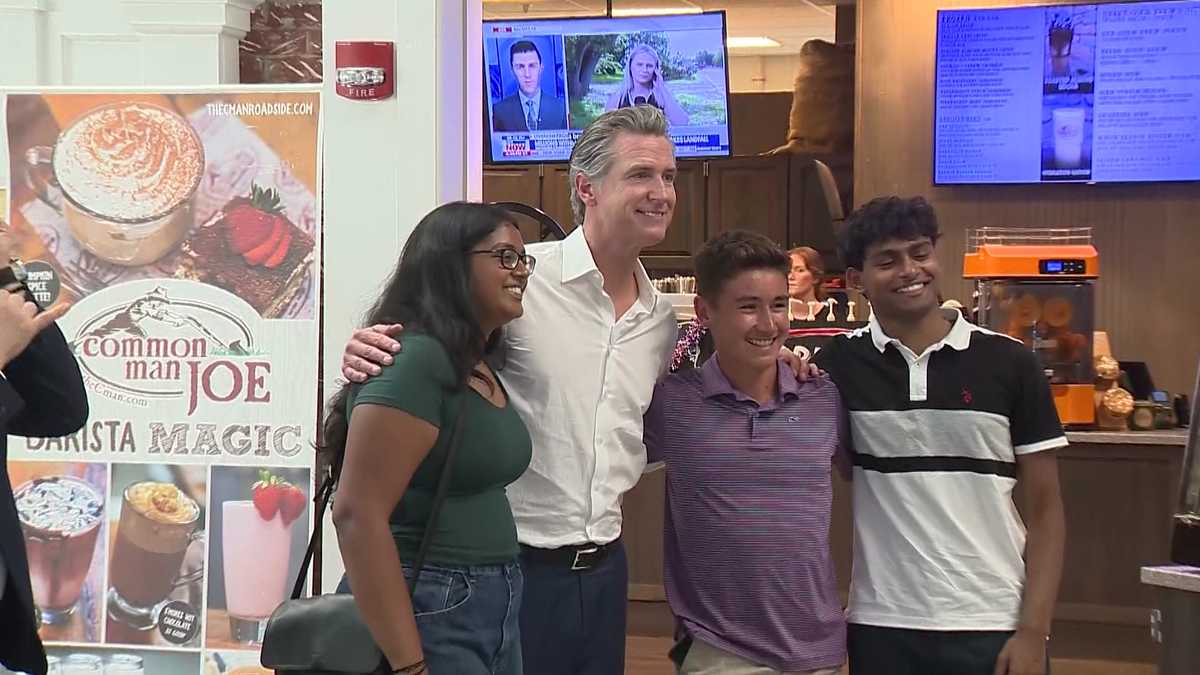 California Governor Newsom visits NH to campaign for Biden-Harris